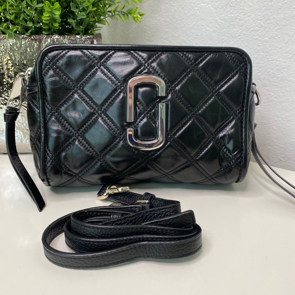Marc Jacobs Softshot Crossbody Camera Bag Black‎ Quilted Lamb Leather Chic